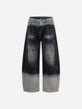 Distressed Two-Tone Wide-Leg Denim Jeans