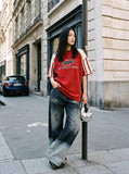 DAXUEN two-tone distressed wide-leg denim jeans — model photo