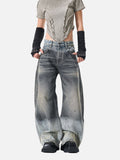 DAXUEN two-tone distressed wide-leg denim jeans