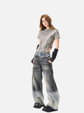 DAXUEN two-tone distressed wide-leg denim jeans