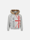 DAXUEN grey marl hoodie with distressed Union Jack graphic