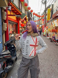 DAXUEN grey marl hoodie with distressed Union Jack graphic — model photo