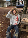 DAXUEN grey marl hoodie with distressed Union Jack graphic — model photo