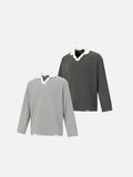 DAXUEN Distressed long sleeve top with V-neck and collar