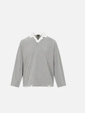 DAXUEN Distressed long sleeve top with V-neck and collar
