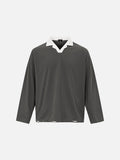 DAXUEN Distressed long sleeve top with V-neck and collar