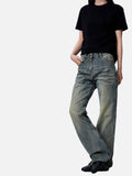 DAXUEN faded vintage blue distressed micro-flare jeans
