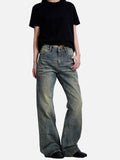 DAXUEN faded vintage blue distressed micro-flare jeans