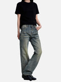 DAXUEN faded vintage blue distressed micro-flare jeans