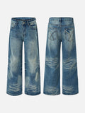 DAXUEN medium wash blue distressed wide-leg jeans