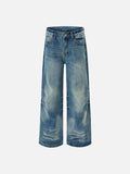 Distressed Vintage Blue Wide-Leg Jeans