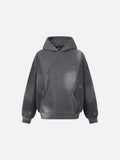 DAXUEN washed black distressed vintage panel hooded sweatshirt