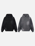 DAXUEN washed black distressed vintage panel hooded sweatshirt