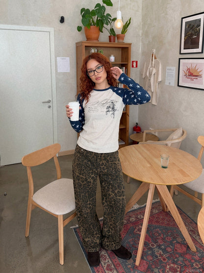 Distressed White Star Raglan Long Sleeve T-Shirt