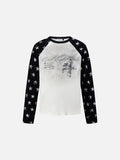 Distressed White Star Raglan Long Sleeve T-Shirt