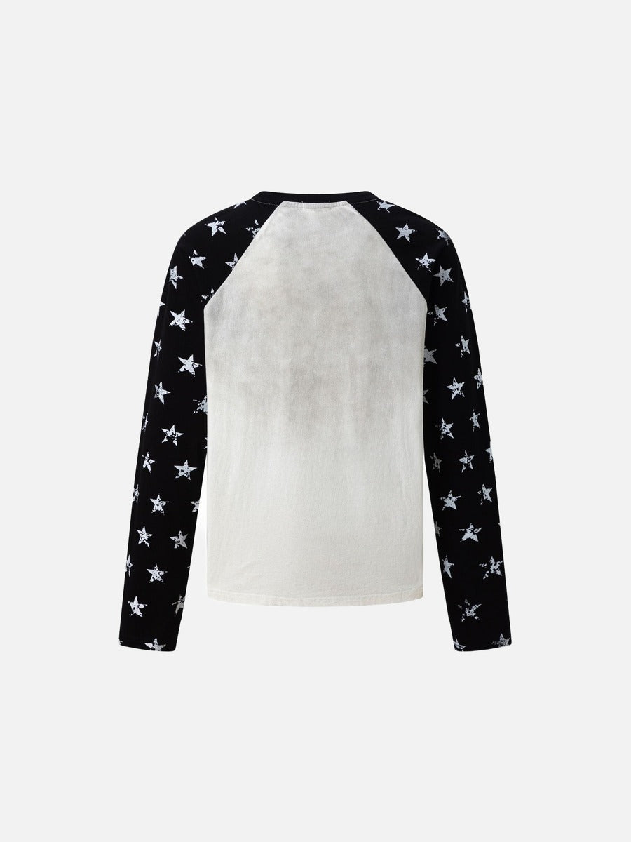 Distressed White Star Raglan Long Sleeve T-Shirt