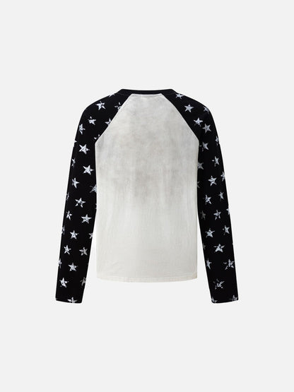 Distressed White Star Raglan Long Sleeve T-Shirt