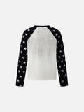 Distressed White Star Raglan Long Sleeve T-Shirt