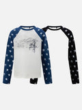 Distressed White Star Raglan Long Sleeve T-Shirt