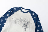 Distressed White Star Raglan Long Sleeve T-Shirt