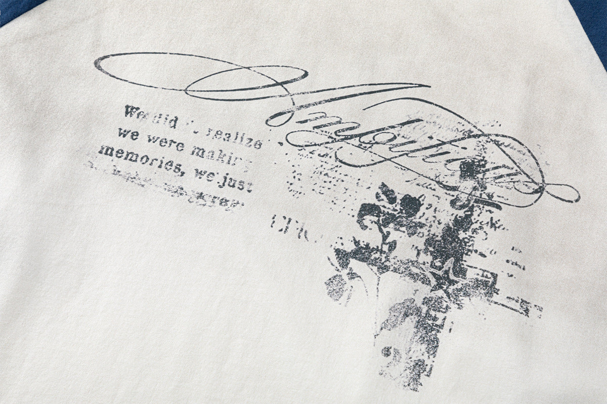 Distressed White Star Raglan Long Sleeve T-Shirt