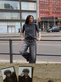 DAXUEN black distressed wide-leg denim jeans — model photo