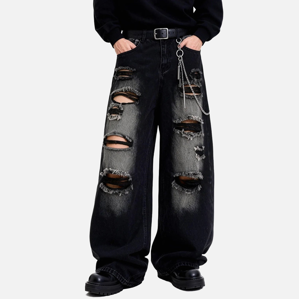 DAXUEN Distressed wide leg black jeans