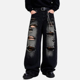 DAXUEN Distressed wide leg black jeans