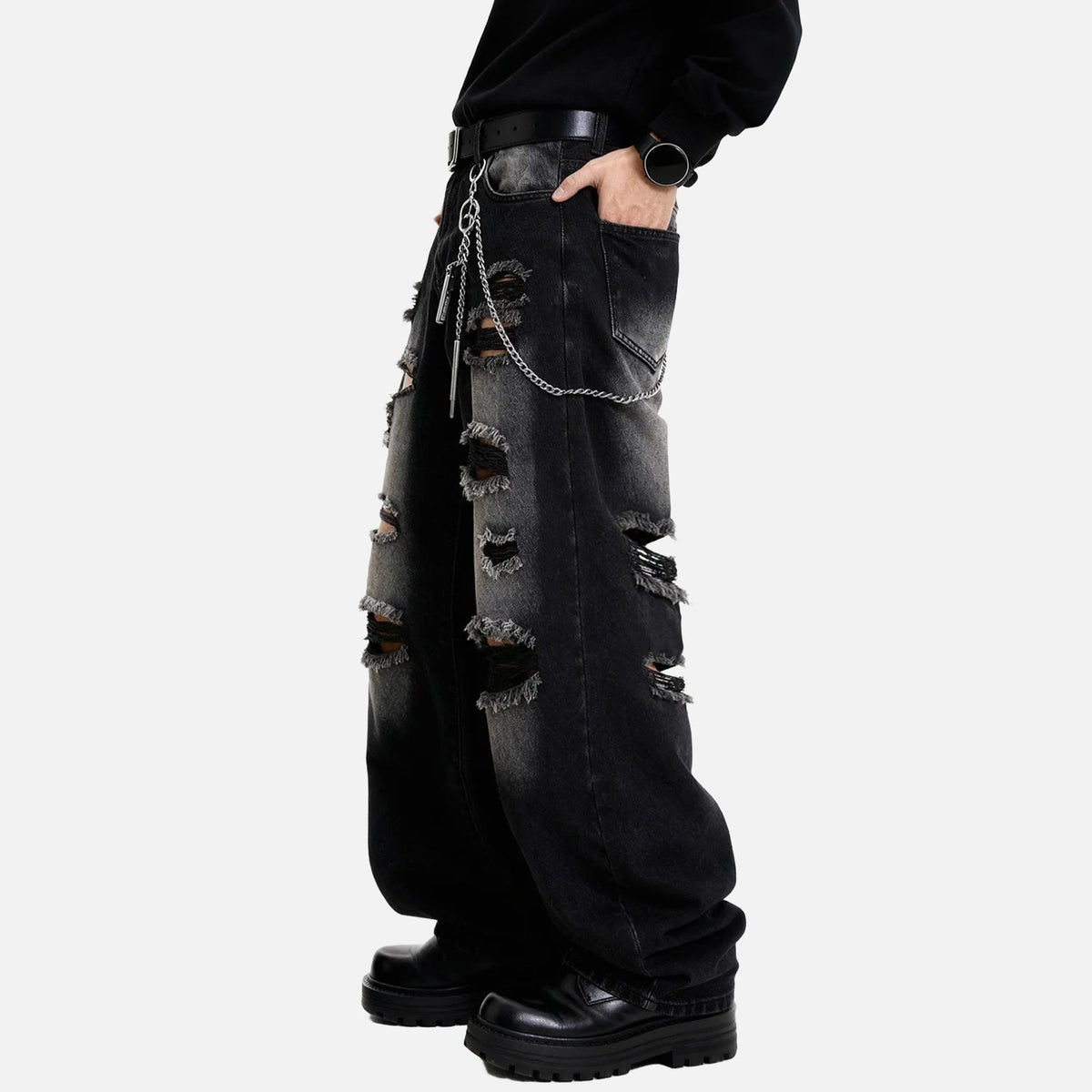 DAXUEN Distressed wide leg black jeans
