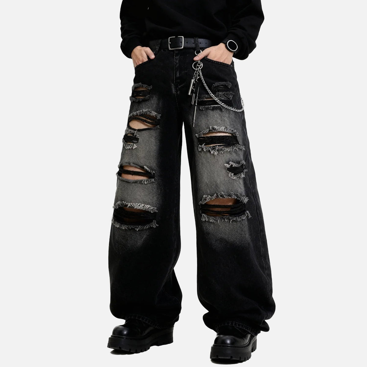 DAXUEN Distressed wide leg black jeans