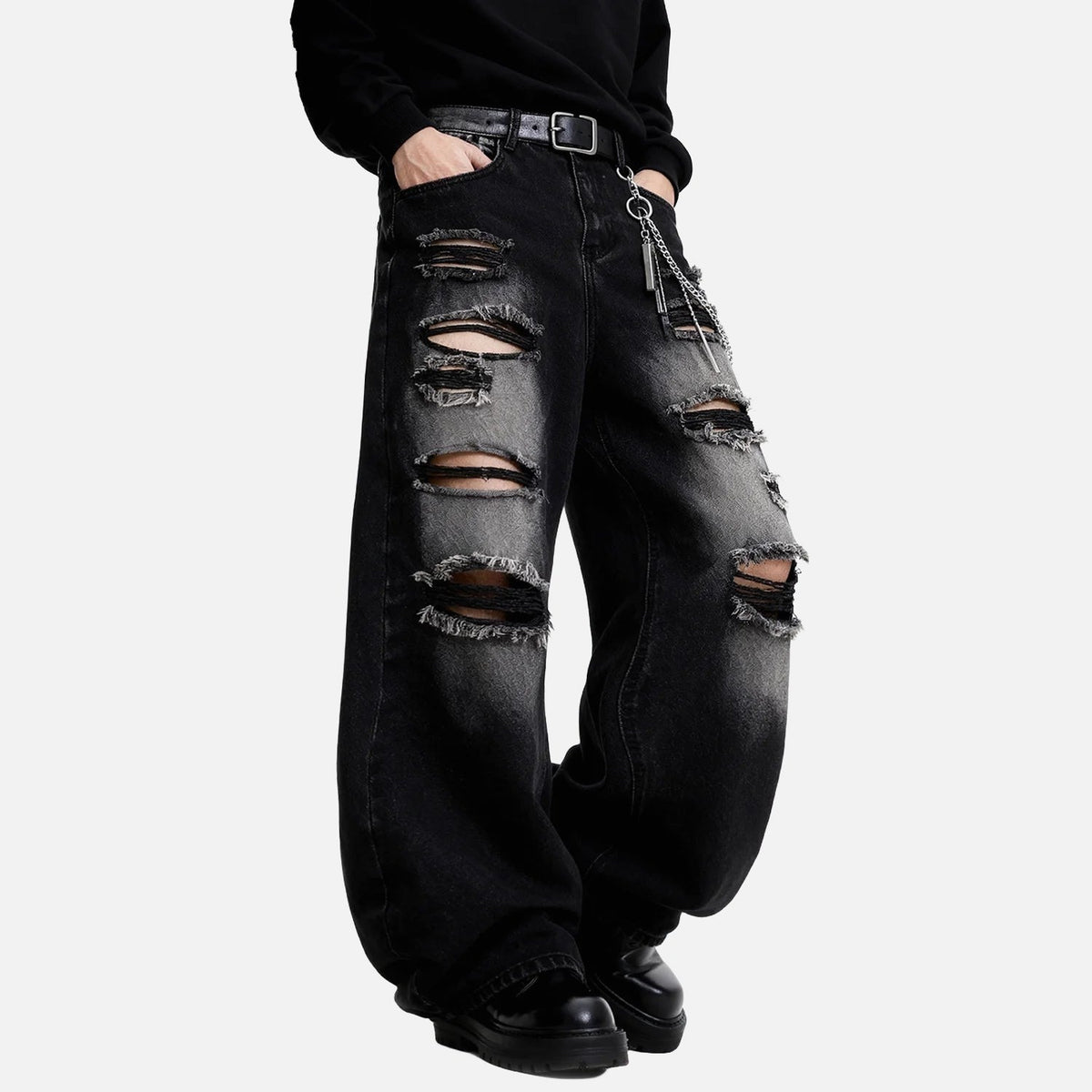 DAXUEN Distressed wide leg black jeans