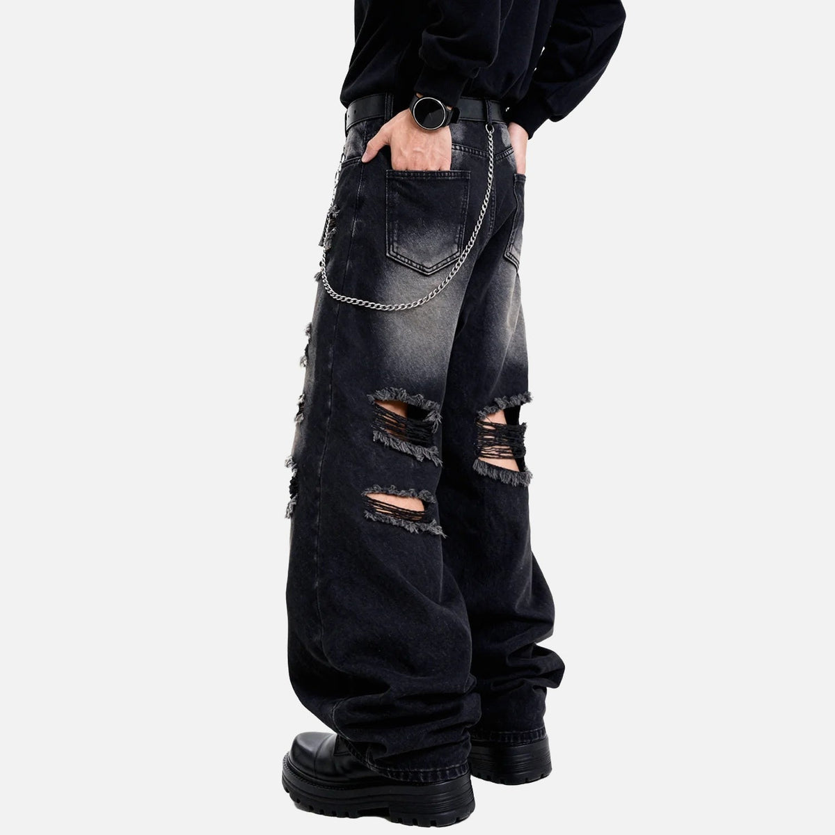 DAXUEN Distressed wide leg black jeans