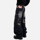 DAXUEN Distressed wide leg black jeans