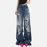 DAXUEN blue distressed wide-leg denim jeans