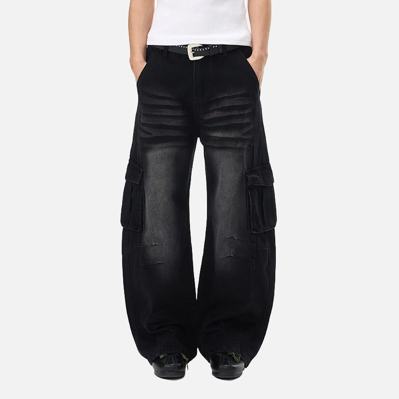 DAXUEN Distressed wide-leg cargo jeans with multiple pockets