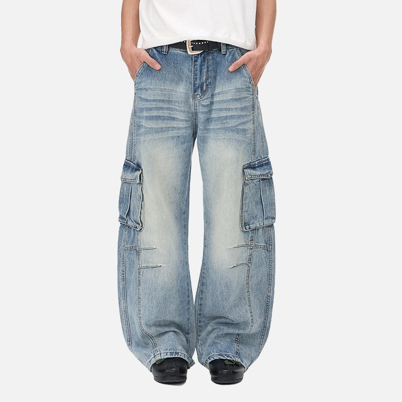 DAXUEN Distressed wide-leg cargo jeans with multiple pockets