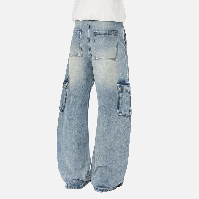 DAXUEN Distressed wide-leg cargo jeans with multiple pockets
