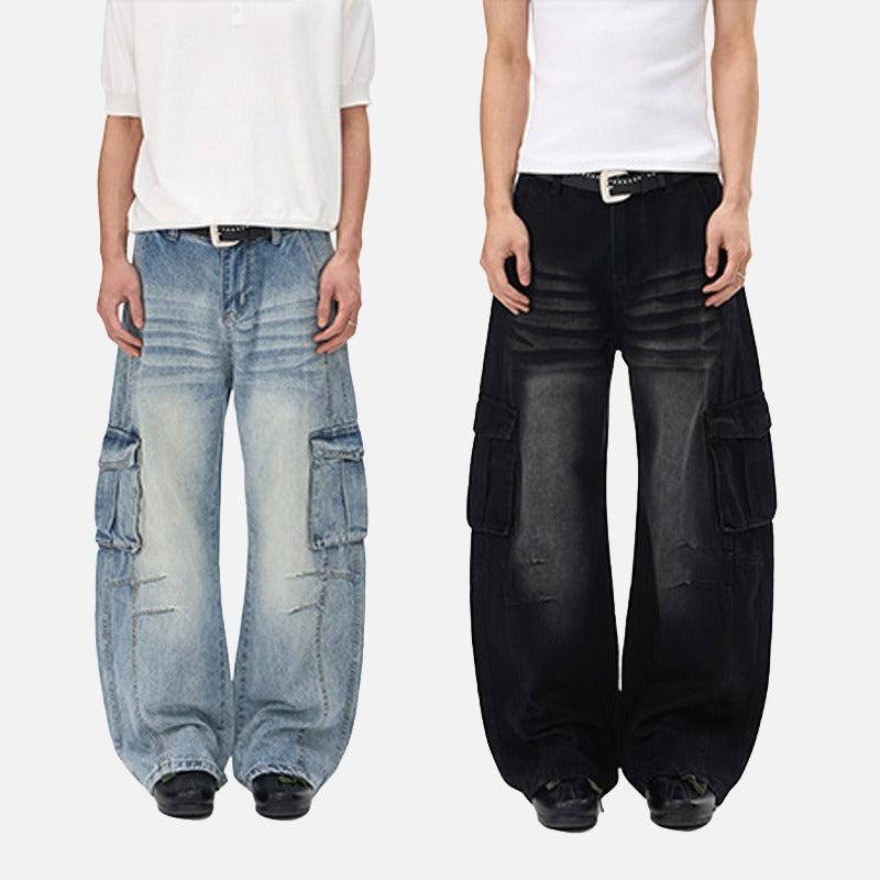 DAXUEN Distressed wide-leg cargo jeans with multiple pockets