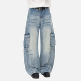 DAXUEN Distressed wide-leg cargo jeans with multiple pockets