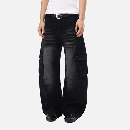 DAXUEN Distressed wide-leg cargo jeans with multiple pockets