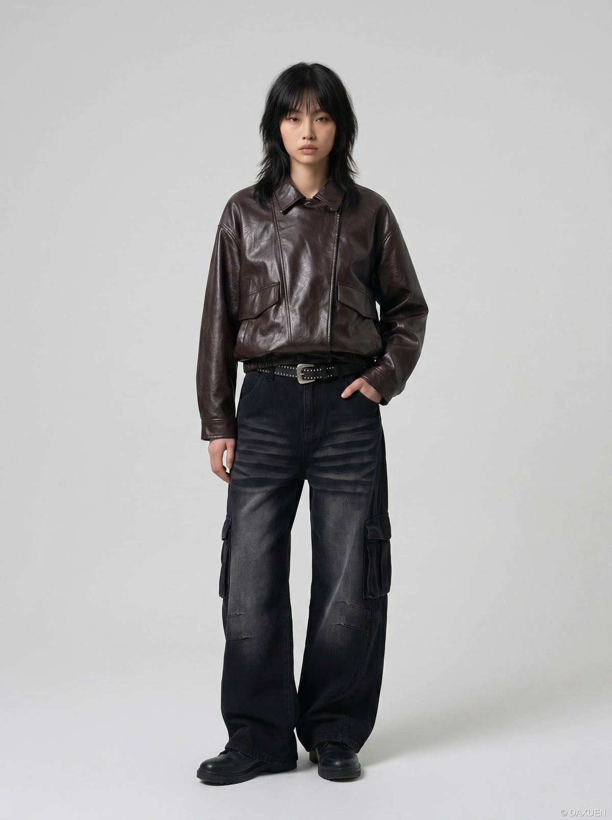 DAXUEN distressed-wide-leg-cargo-jeans — model photo