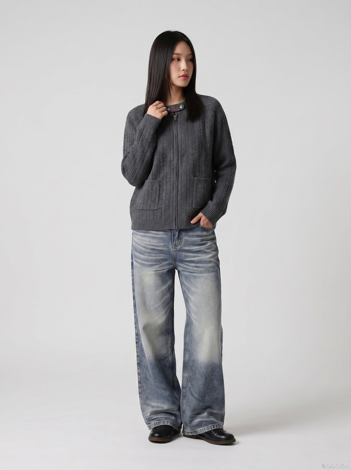 DAXUEN Distressed wide-leg denim jeans with a relaxed fit — model photo