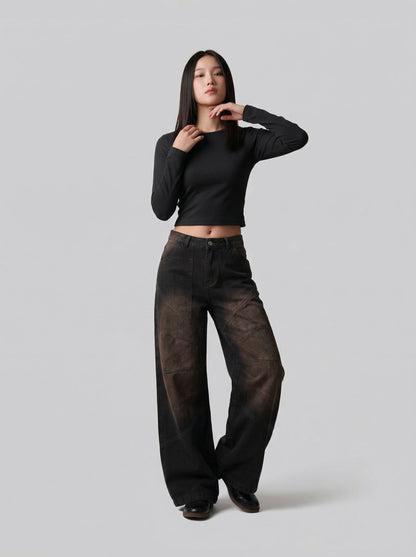 DAXUEN Distressed wide-leg denim pants — model photo