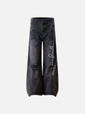 DAXUEN Distressed wide-leg denim pants with unique pockets and embroidery