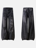 DAXUEN Distressed wide-leg denim pants with unique pockets and embroidery