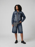 DAXUEN Distressed wide-leg knee-length denim shorts — model photo