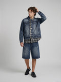 DAXUEN Distressed wide-leg knee-length denim shorts — model photo