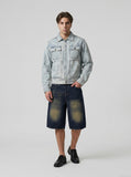 DAXUEN Distressed wide-leg denim shorts — model photo