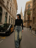 DAXUEN Distressed wide-leg high-waisted jeans — model photo
