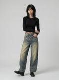 DAXUEN Distressed wide-leg high-waisted jeans — model photo
